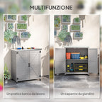 Outdoor Cabinet with Shelf and Workbench in Wood and Steel, 79x43x92 cm, Grey