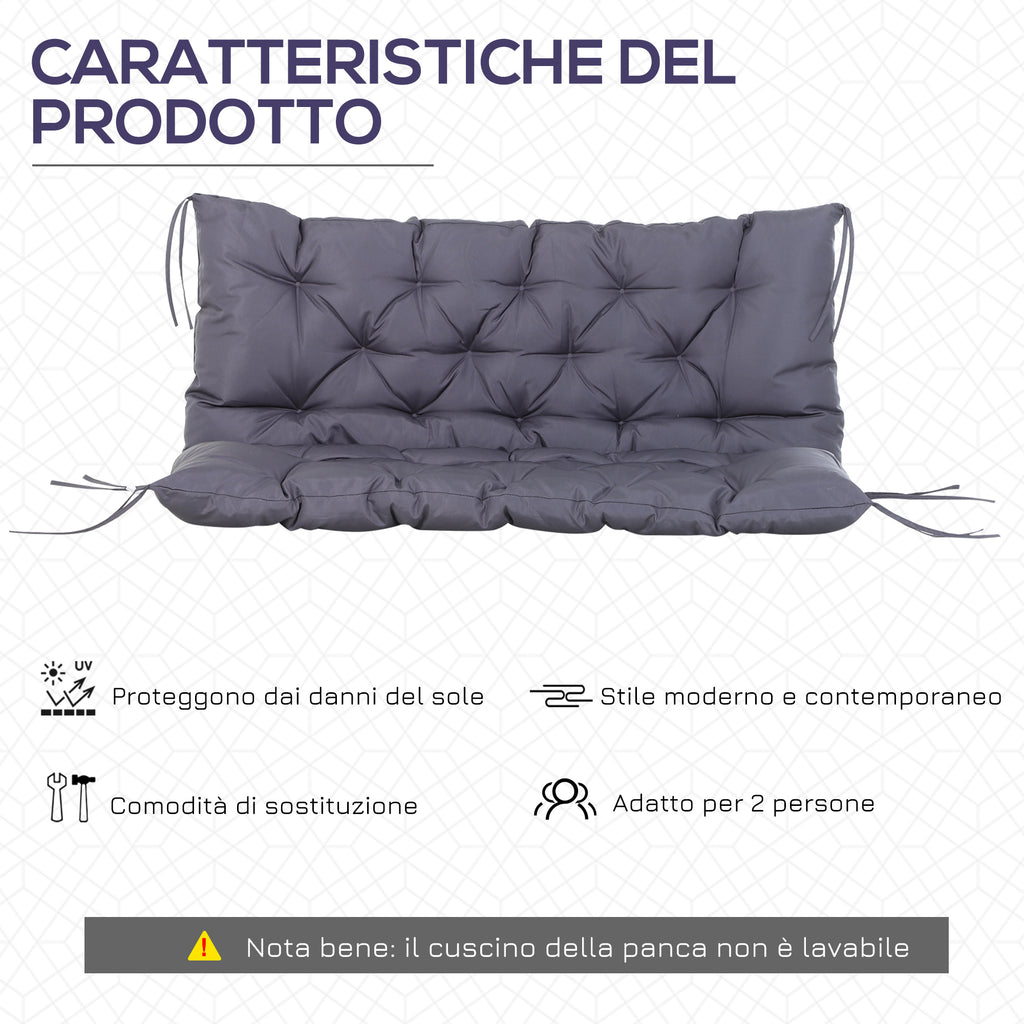 Outsunny 2-Seater Garden Cushion with Backrest for Benches and Swings, 132x110x10 cm, Dark Grey