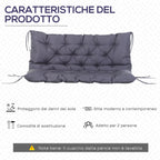 Outsunny 2-Seater Garden Cushion with Backrest for Benches and Swings, 132x110x10 cm, Dark Grey