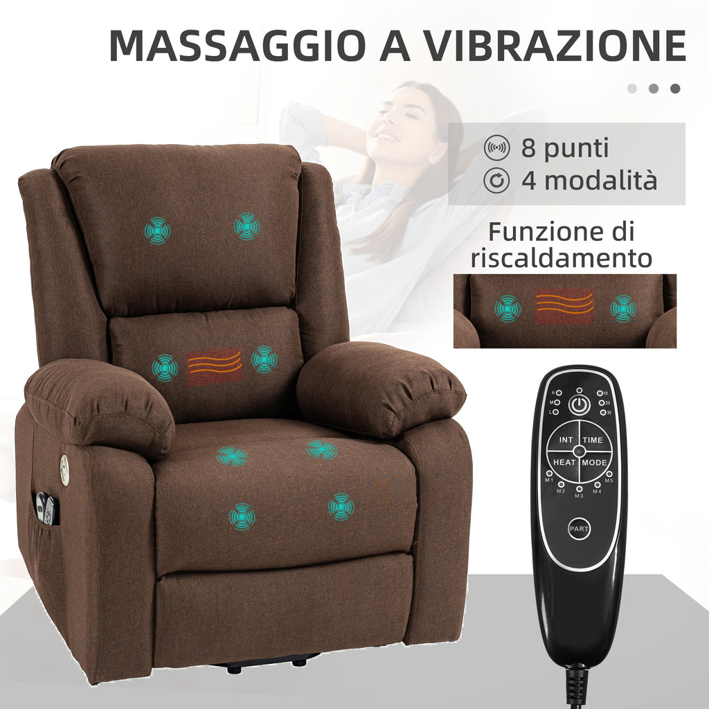 HOMCOM Reclining Lift Chair with Footrest, in Linen Effect Fabric, 87x92x105 cm, Coffee - Borgè