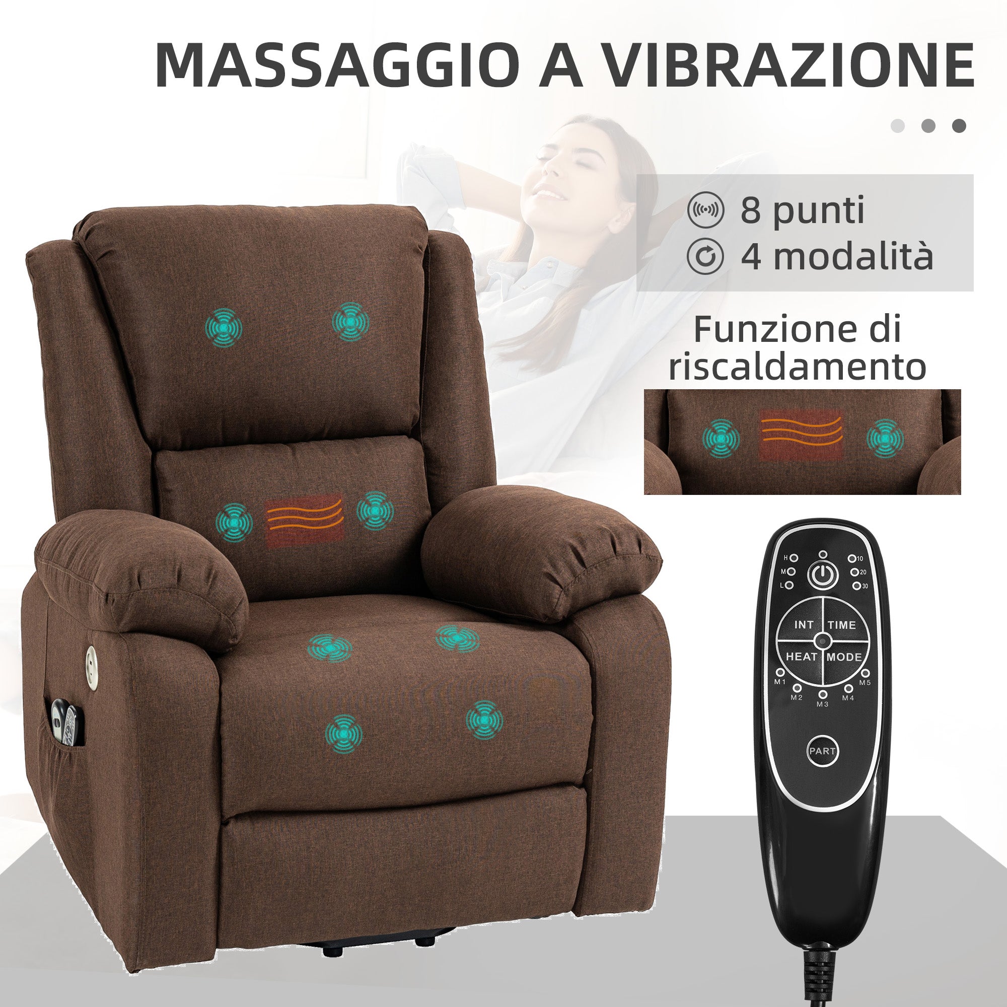 HOMCOM Reclining Lift Chair with Footrest, in Linen Effect Fabric, 87x92x105 cm, Coffee - Borgè