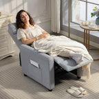 HOMCOM Reclining Chair 135° max in Linen Effect Fabric, Foam, Steel and Wood, 73x86x100 cm, Light Grey