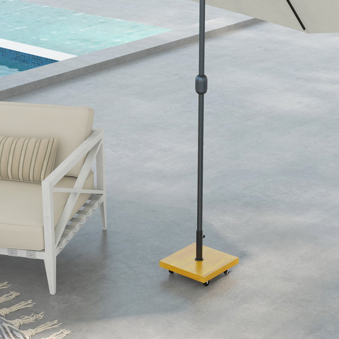 25kg Metal and Concrete Umbrella Base with Wheels and Wood Effect, 45x45x36.5cm, Yellow