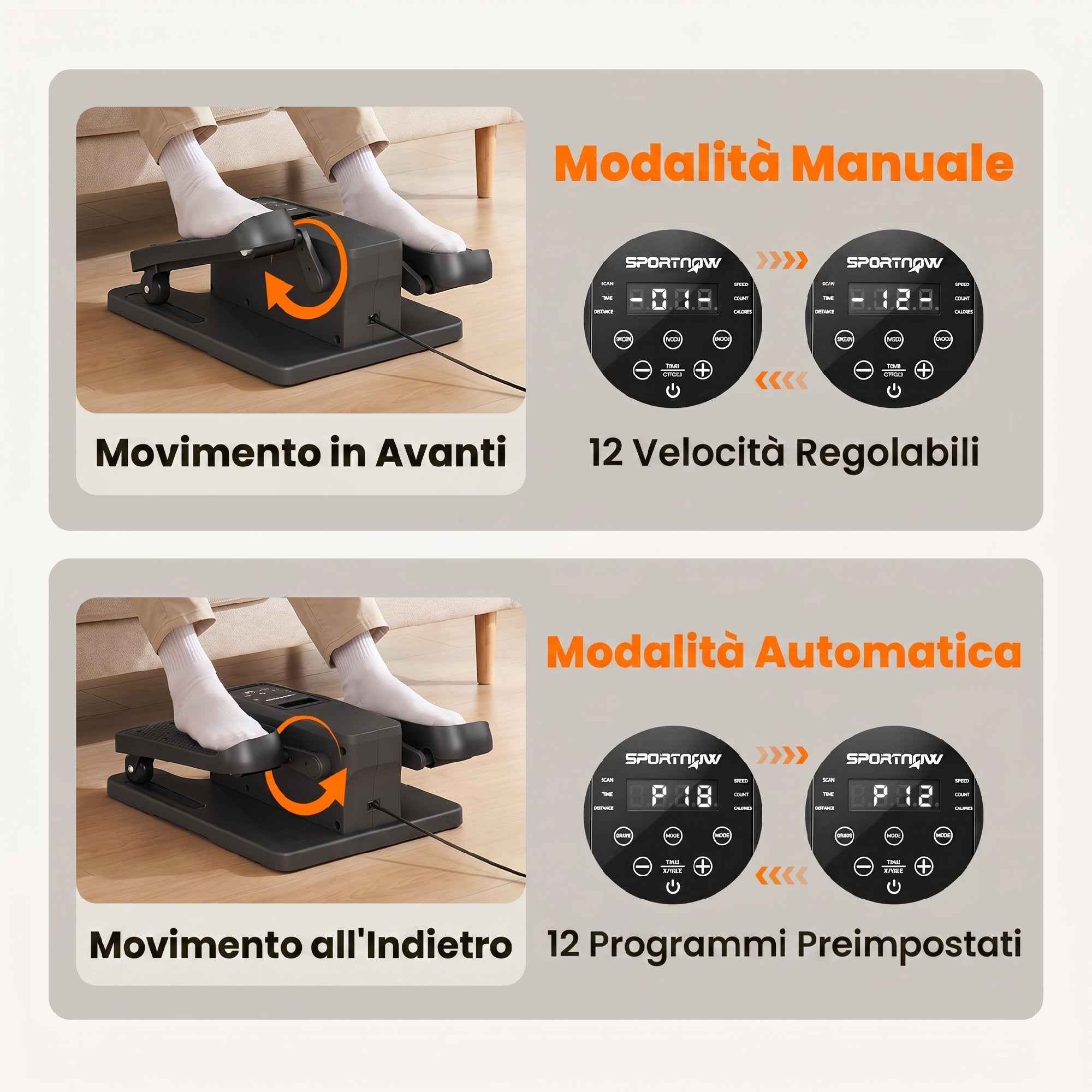 SPORTNOW Mini Desk Elliptical, Manual/Automatic, 12 Adjustable Speeds for Home.