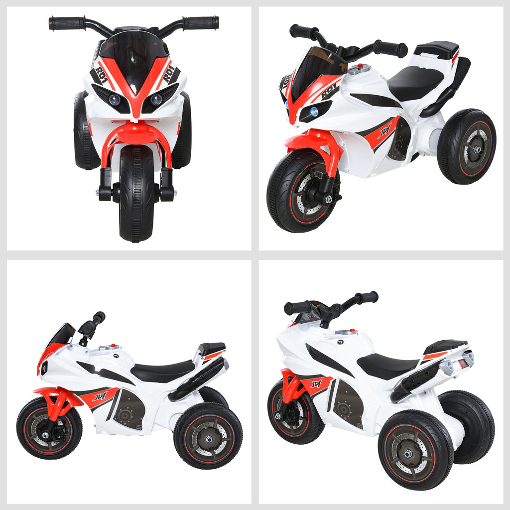 3-Wheeled Ride-On Toy Motorcycle for Kids 18-36 Months, Police Style Ride-On Motorbike with Music and Headlights, No Pedals, Made of PP and Metal, White and Red