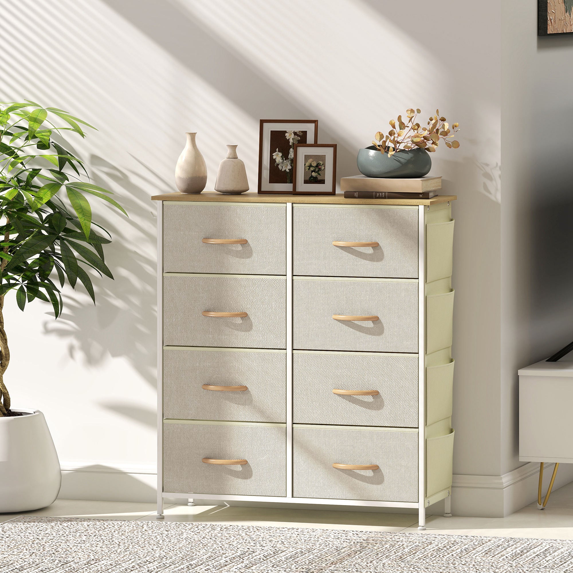 8-Drawer Folding Chest of Drawers with 4 Pockets and 2 Hooks, Made of Wood, Steel and Fabric, 86x30x94.5 cm