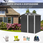 Steel Tool Shed with Sloped Roof and 4 Air Vents, 152x132x188cm, Dark Grey - Borge' Group Limited