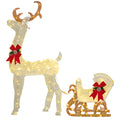 Outsunny 170 LED Lighted Christmas Reindeer Sleigh Ornament, White and Red, Christmas Decoration for Home and Garden
