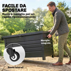Outsunny 350L Metal Storage Box with Lockable Lid, Wheels, Side Handles, Grey