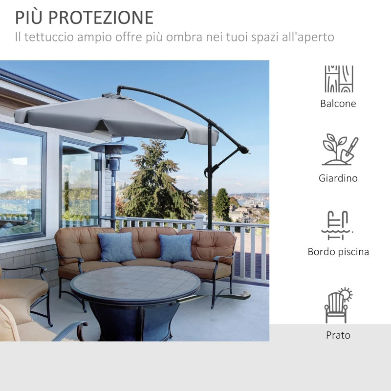 2.7x2.7 m Garden Umbrella with Metal Arm and Adjustable Polyester Canopy and Crank Opening, Grey - Borge' Group Limited