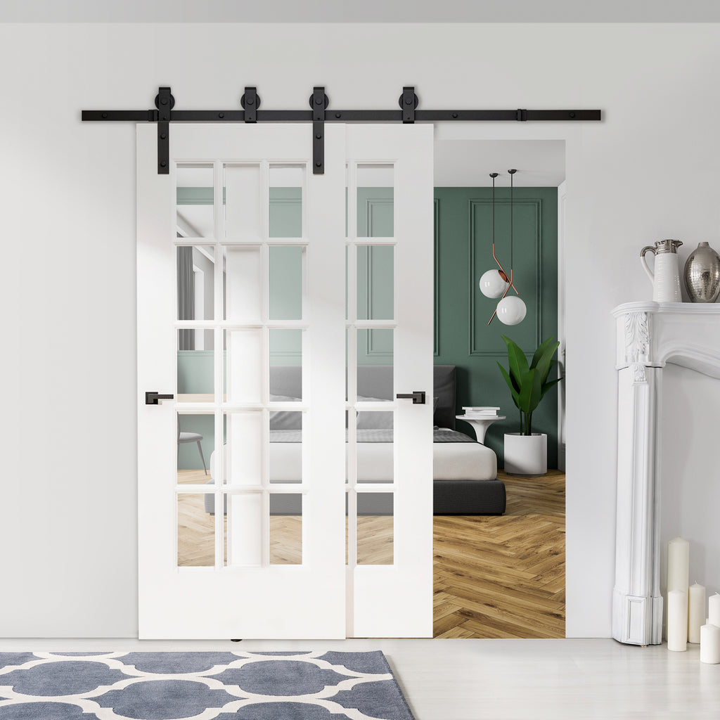 Homcom Sliding Stainless Sliding Door Kit with track, rollers, stops, guides, bolts and screws, 200x0.6x4 cm, black - Borgè