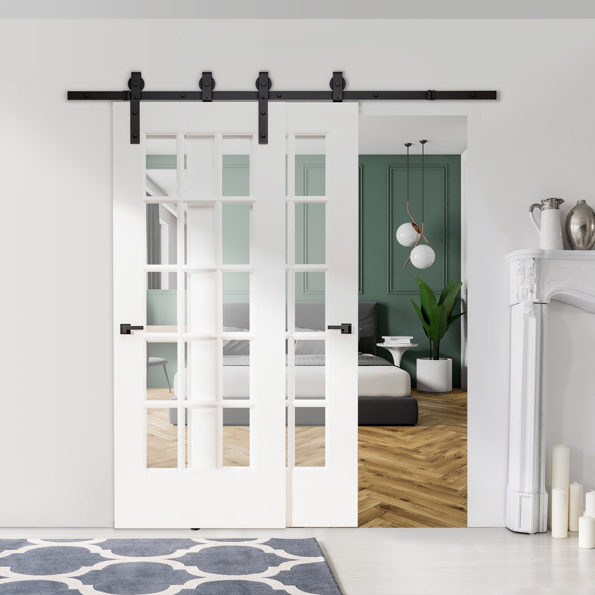 Homcom Sliding Stainless Sliding Door Kit with track, rollers, stops, guides, bolts and screws, 200x0.6x4 cm, black - Borgè