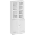 Bookcase with 2 Cabinets, Adjustable Shelves and Glass Doors, 76x40x178.5 cm, White