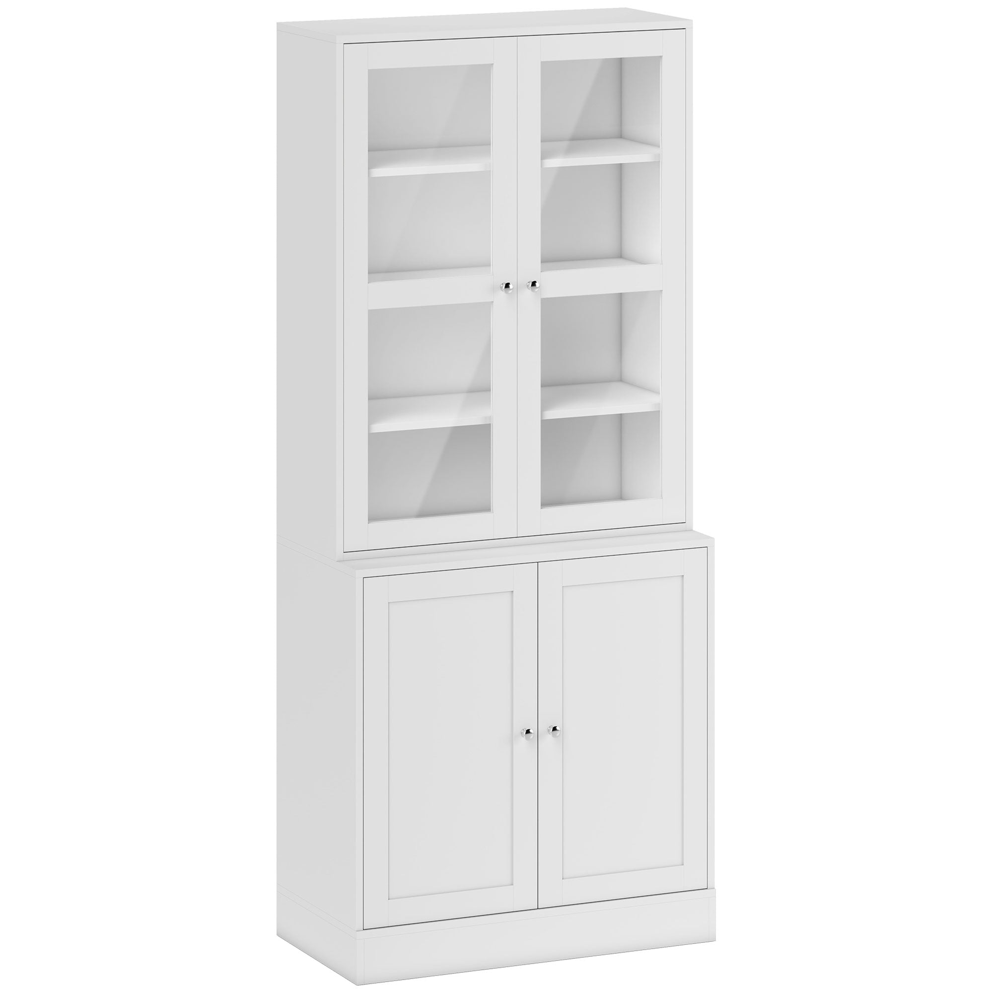 Bookcase with 2 Cabinets, Adjustable Shelves and Glass Doors, 76x40x178.5 cm, White