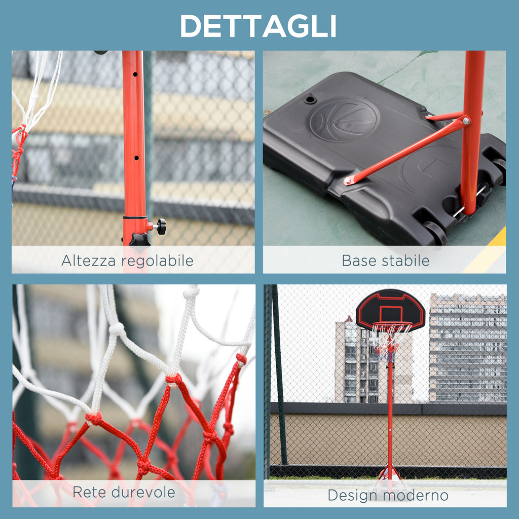 Portable Outdoor Basketball Hoop with Adjustable Height 193.5-248.5cm and Base to Fill with Water or Sand, Made of Steel and Nylon 73x49x194-249cm