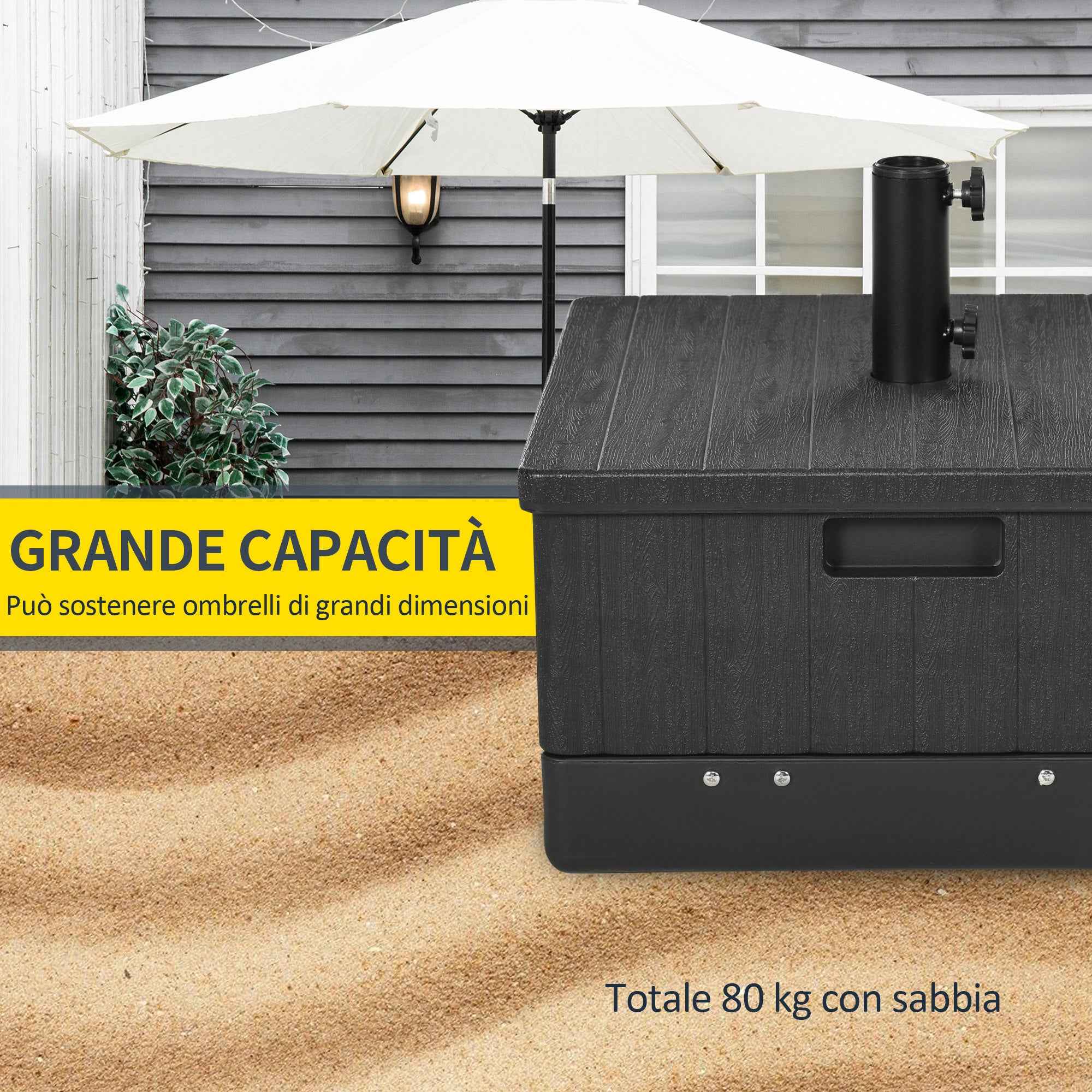 Outsunny 3-in-1 Fillable Multi-Purpose Umbrella Base, Coffee Table and Planter, Black