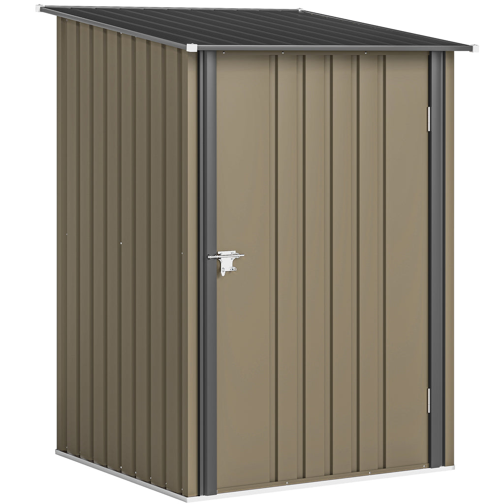 Outsunny Galvanized Steel Garden Shed with Door, 100x104x160 cm, Brown and Dark Grey