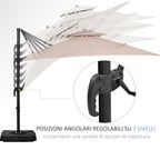 Double Cantilever Umbrella with Crank, Cross Base and Weights, 268x268x265 cm, Beige