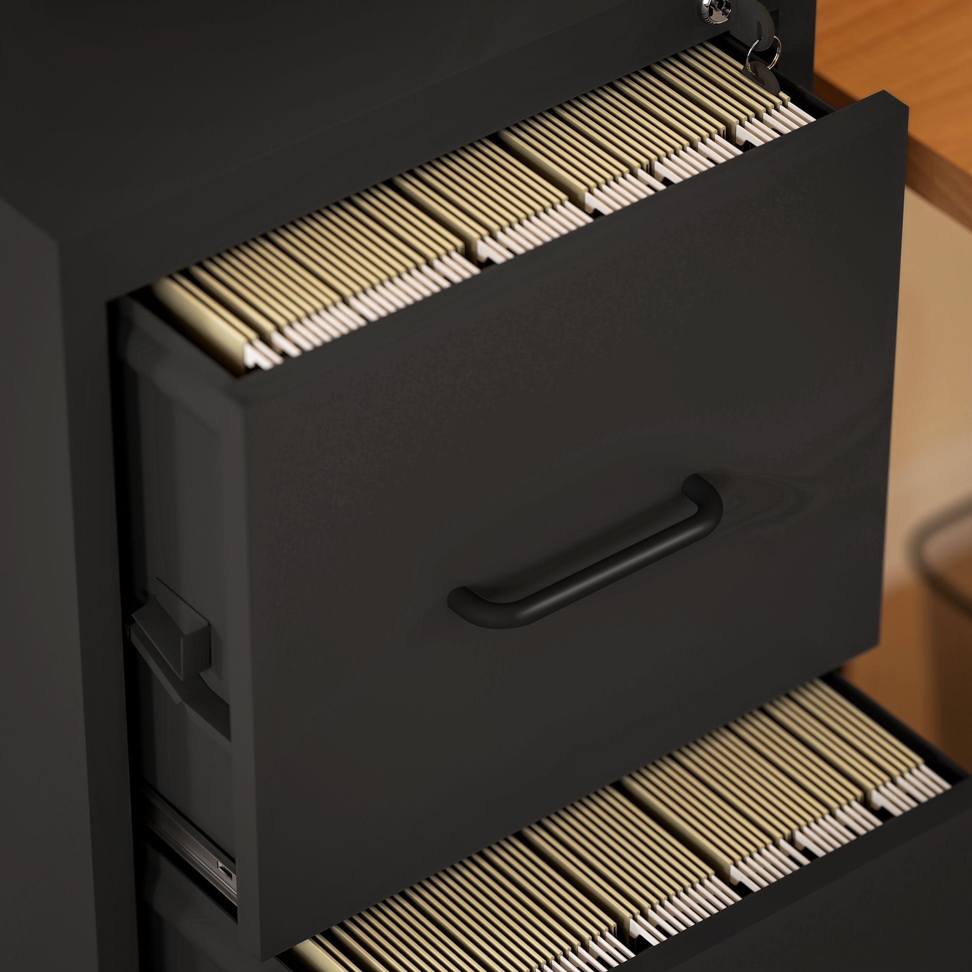 Minimal 3-Drawer Document Cabinet with Adjustable Bar, Steel, 36.5x46.2x99 cm, Black