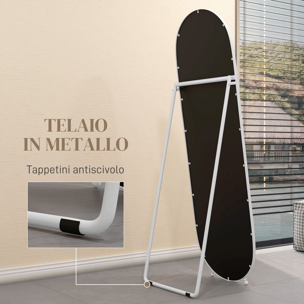 Full-Length Floor Mirror with Folding Stand, Glass and Metal, 40x41x159 cm, White