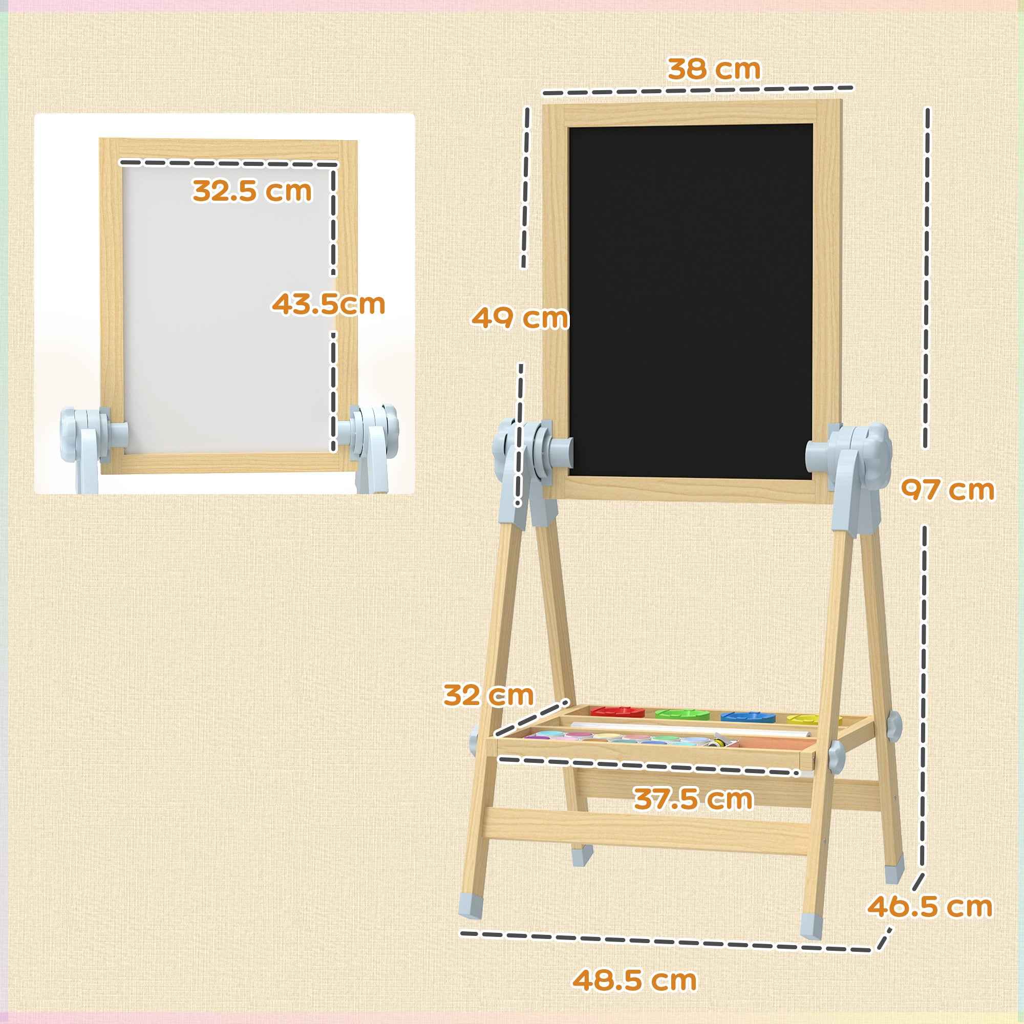 AIYAPLAY Children's Easel with Double Board for Chalk and Markers, Magnetic Whiteboard and Paper Roll, Wood
