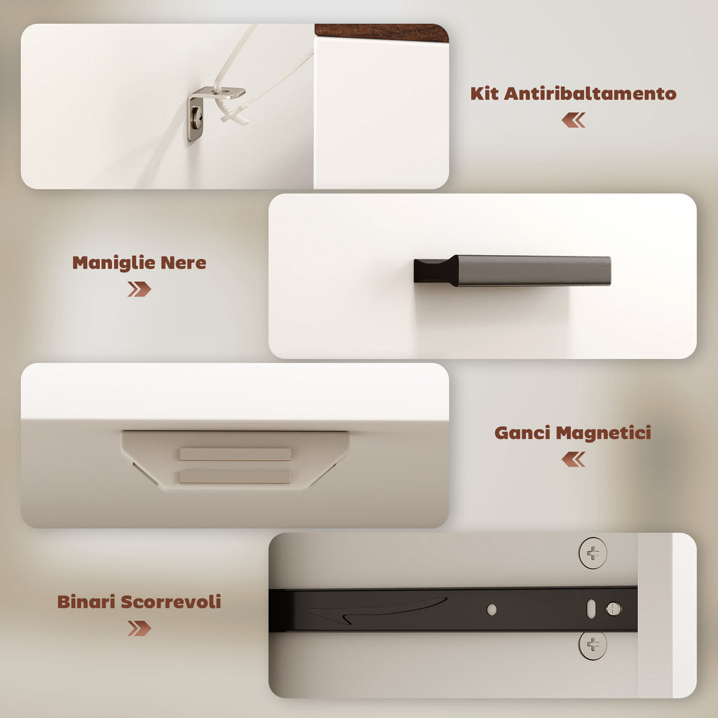 Modern Sideboard with 2 Drawers and 2 Doors, Adjustable Internal Shelf, White and Wood