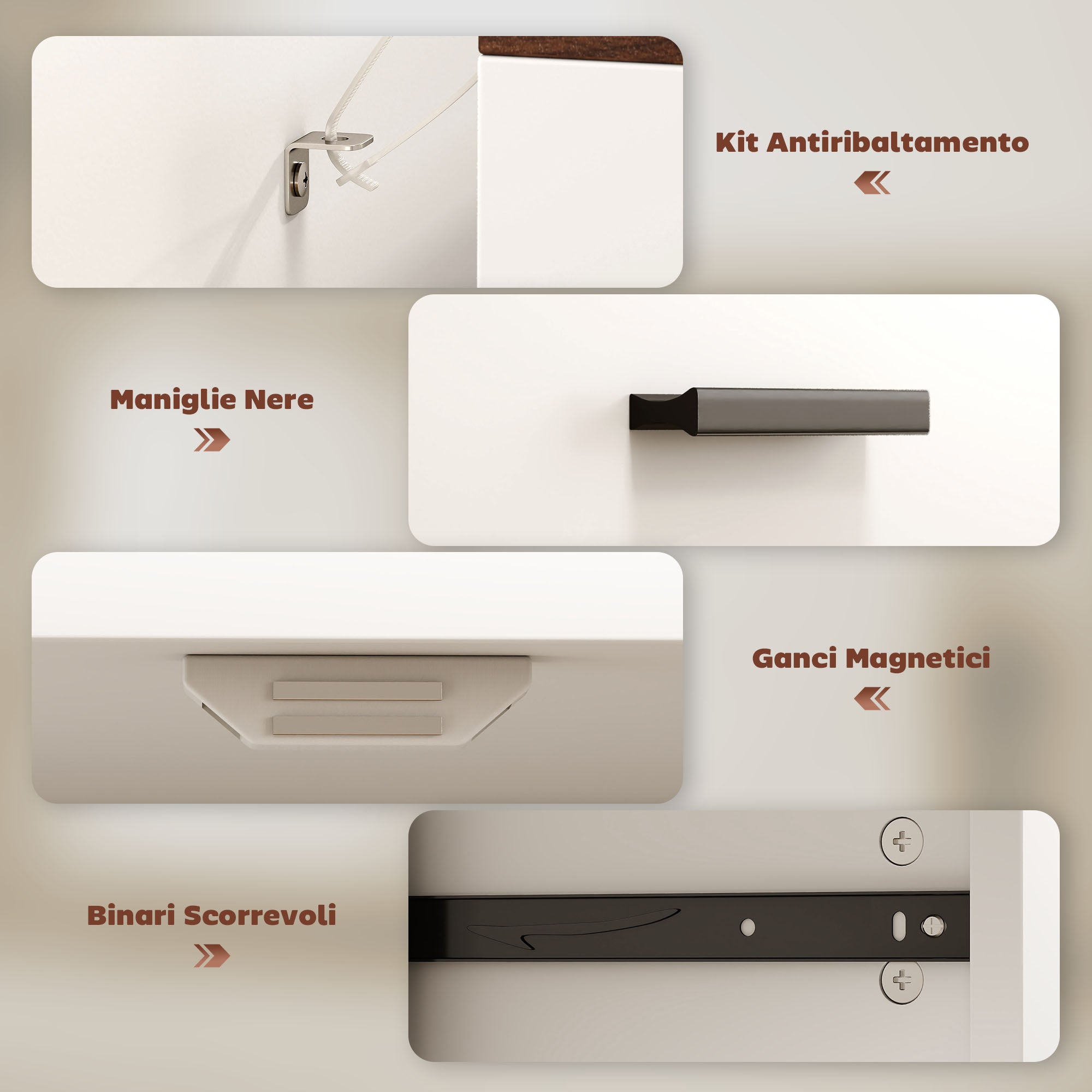 Modern Sideboard with 2 Drawers and 2 Doors, Adjustable Internal Shelf, White and Wood