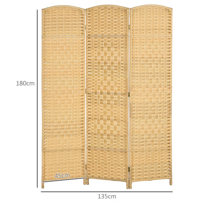 3-Panel Folding Screen for Indoors Freestanding and Woven, 135x180 cm, Wood color