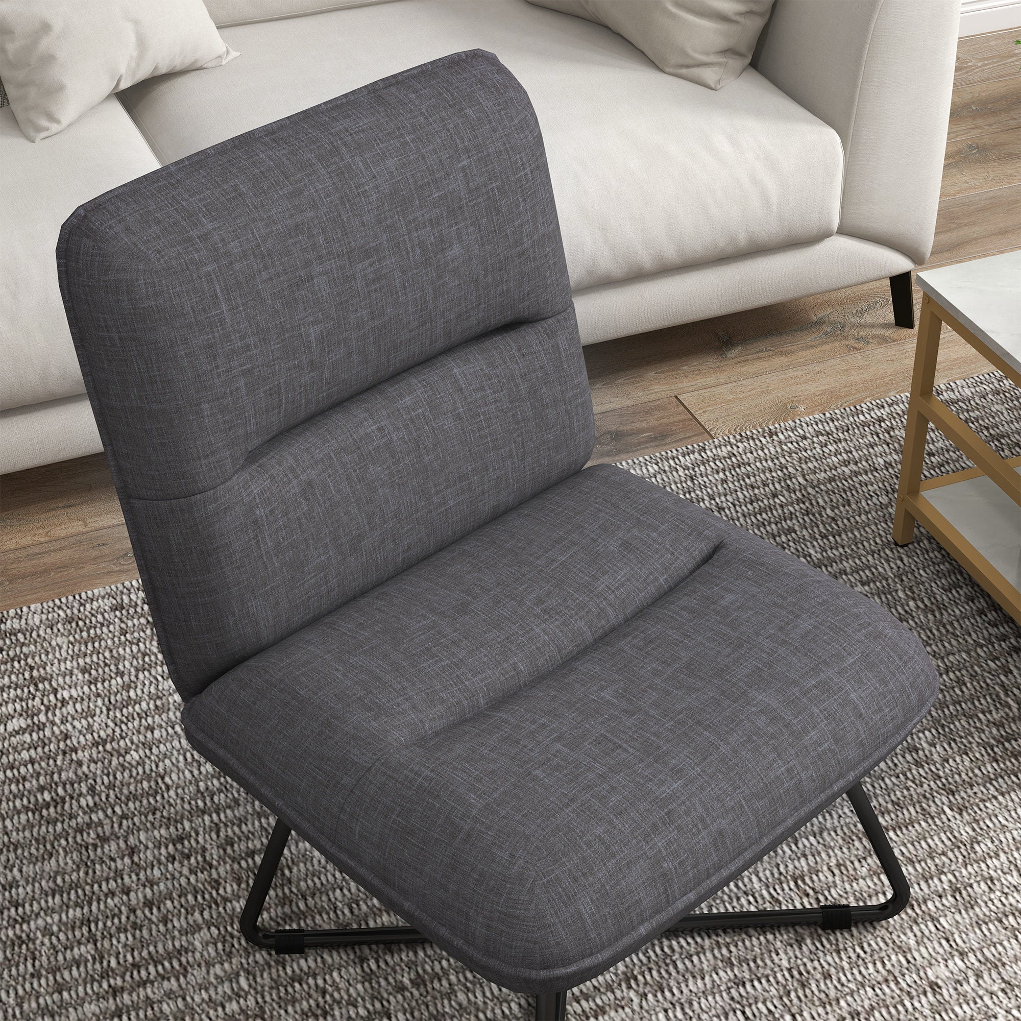 Modern Armchair with Steel Base and Fabric Upholstery, 61x68x83.5cm, Dark Grey