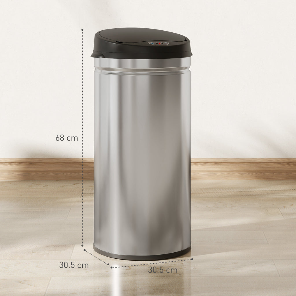 42L Motion Sensor Waste Bin with Automatic Opening, 30.5 x 30.5 x 68 cm, Black and Silver