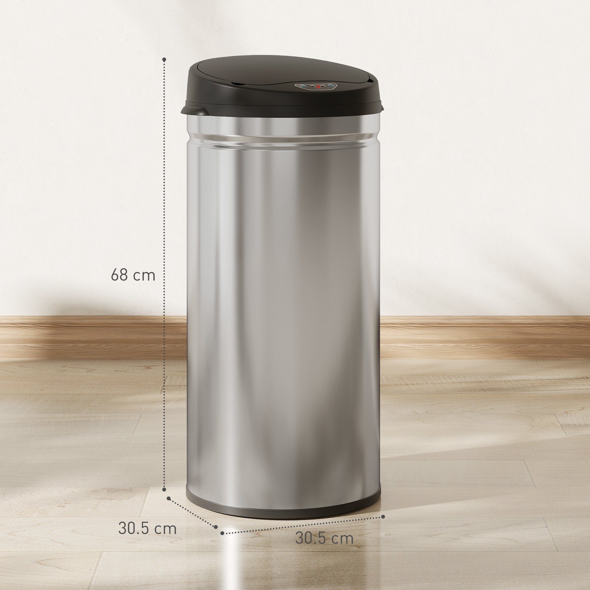 42L Motion Sensor Waste Bin with Automatic Opening, 30.5 x 30.5 x 68 cm, Black and Silver