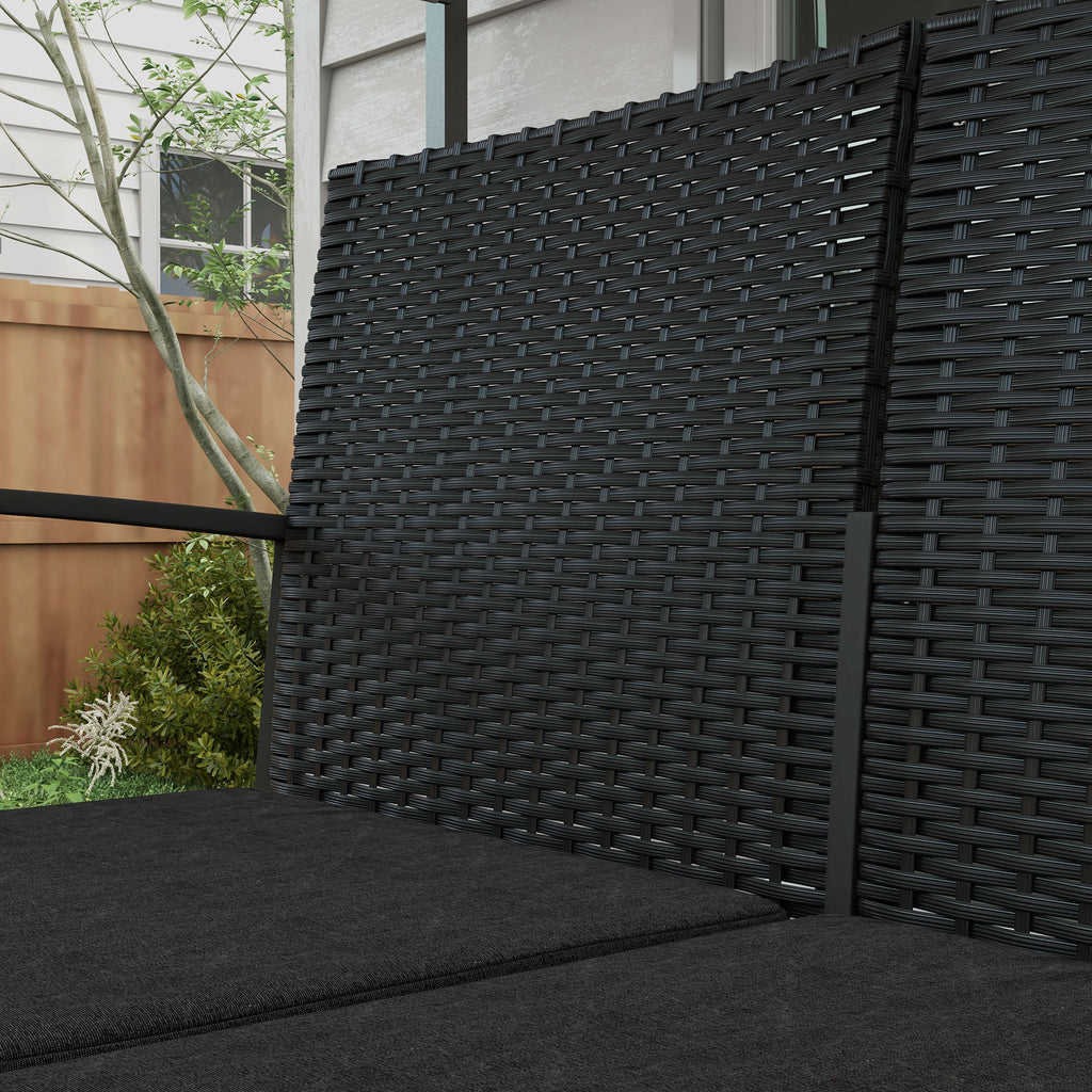 Outsunny garden set with 2 chairs, sofa and 2 tables with cushions and glass top, black - Borgè