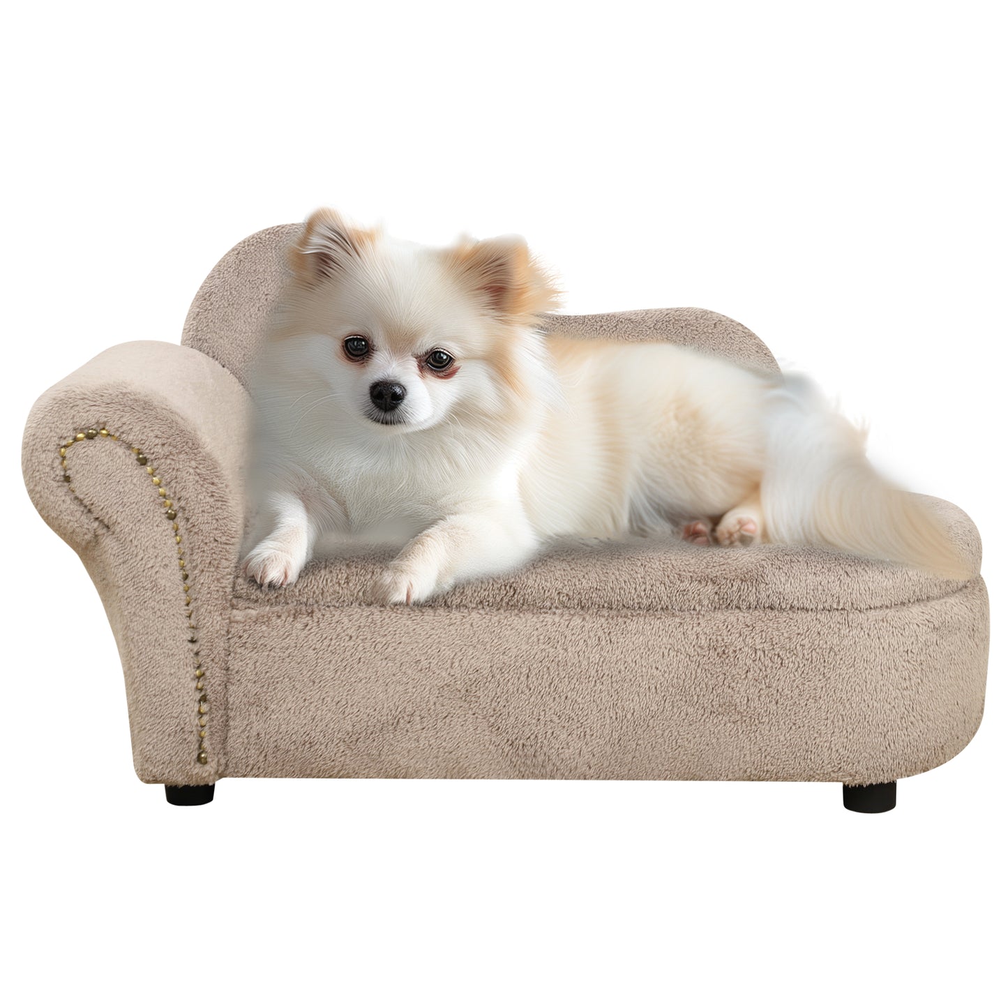 Raised Dog Sofa with Retractable Storage Space, Wood and Velvet Fabric, 80x40x46 cm, Beige