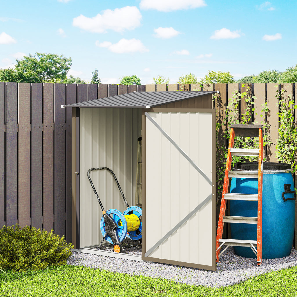 Outsunny Galvanized Steel Garden Shed with Door, 100x104x160 cm, Brown and Dark Grey