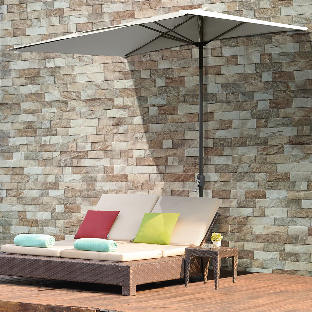 Space-Saving Crescent Wall-Mounted Umbrella with Crank Opening, Beige