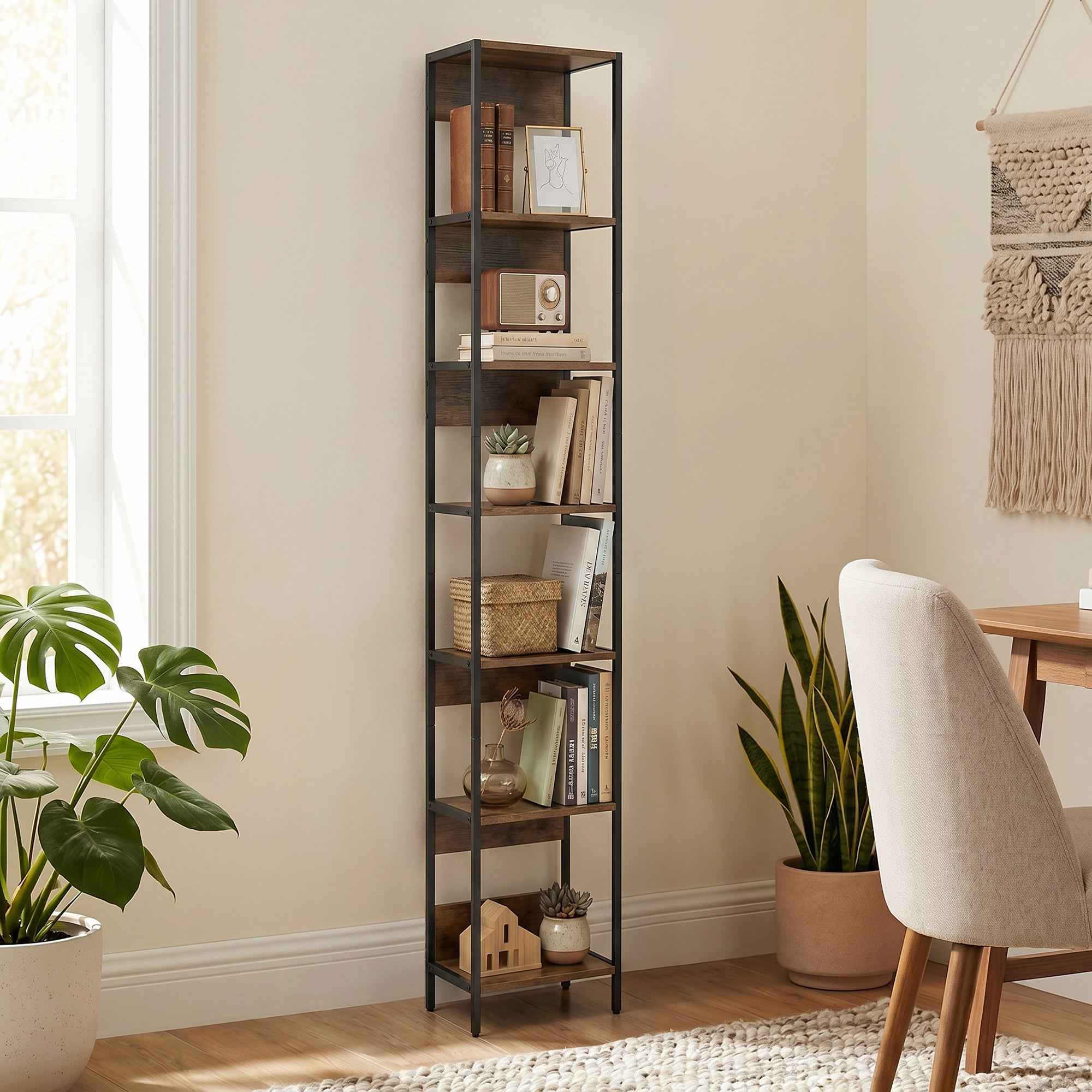 HOMCOM 6-Shelf Bookcase, Brown Wood Finish