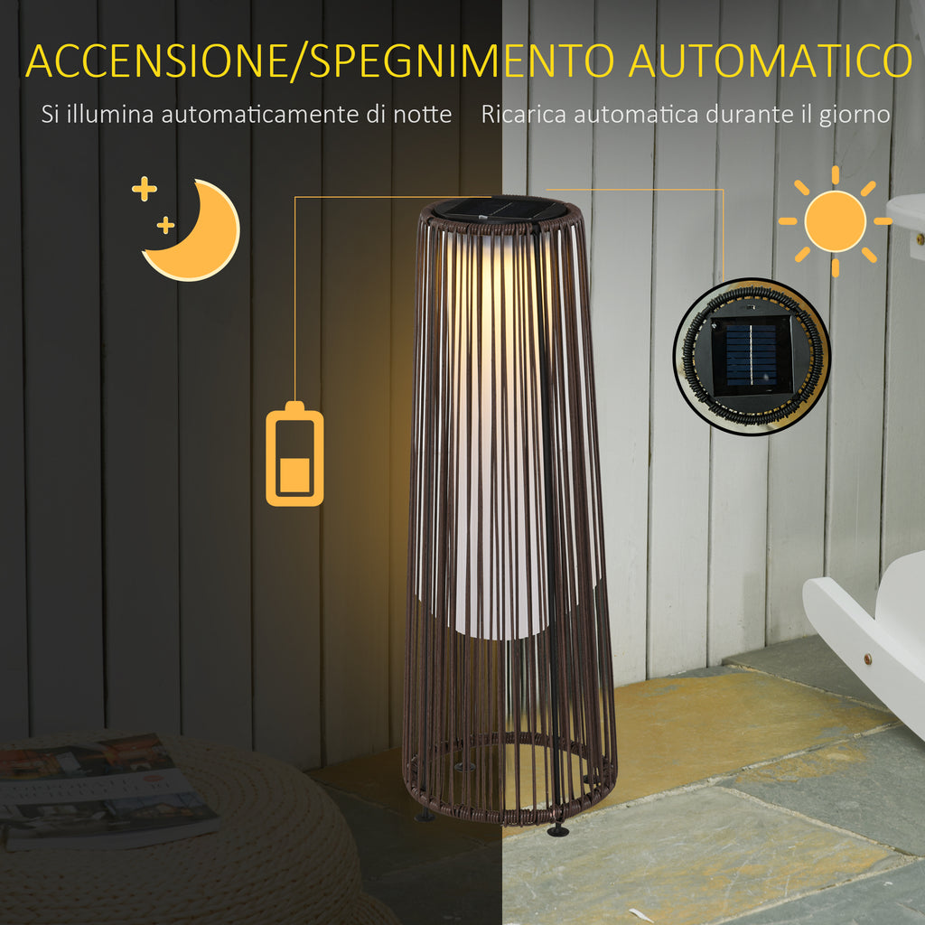 Outsunny Solar Garden Lantern with LED Light in Rattan and Metal, Ø21.5x61cm, Brown