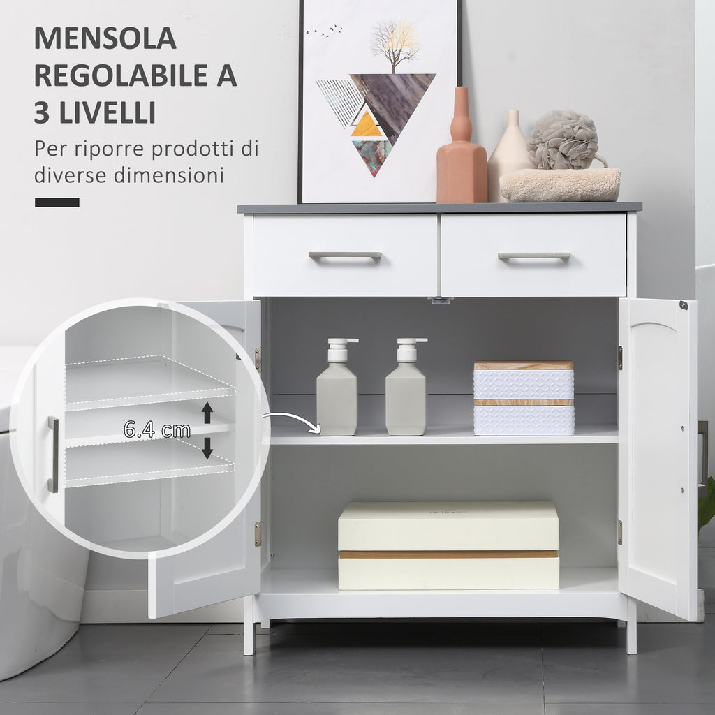 Kleankin Bathroom cabinet with 2 doors, 2 drawers and adjustable shelf, in MDF, 68x33x76cm - Borgè