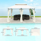 Garden Gazebo 3x4 m with Removable Curtains, Double Roof and Metal Structure, Cream