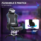 Gaming Chair, 150° Reclining with Rocking Function, in Linen Effect Fabric, 66x53x128-138 cm, Grey