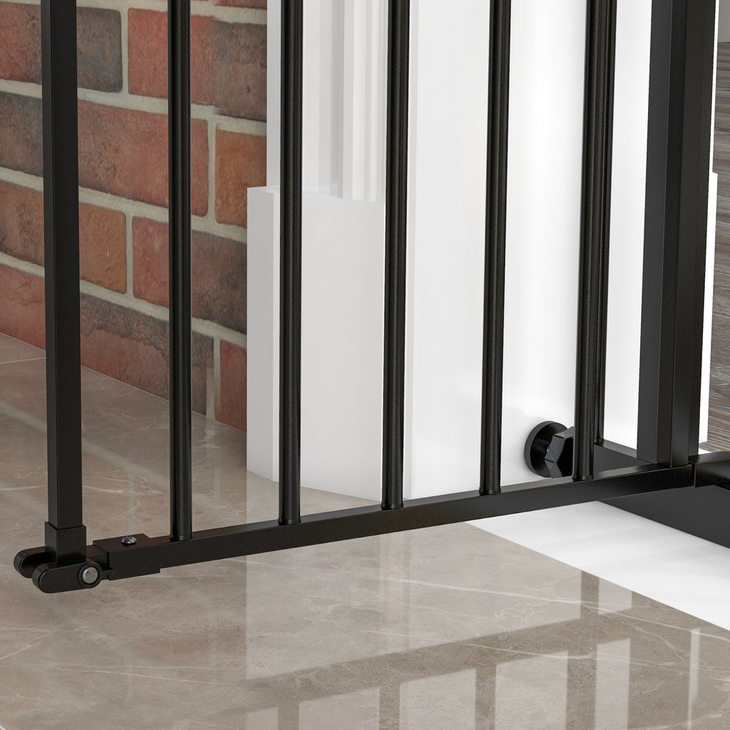 Adjustable Dog Gate with Automatic Closing, Made of Steel and Plastic, 74-100x77 cm Black