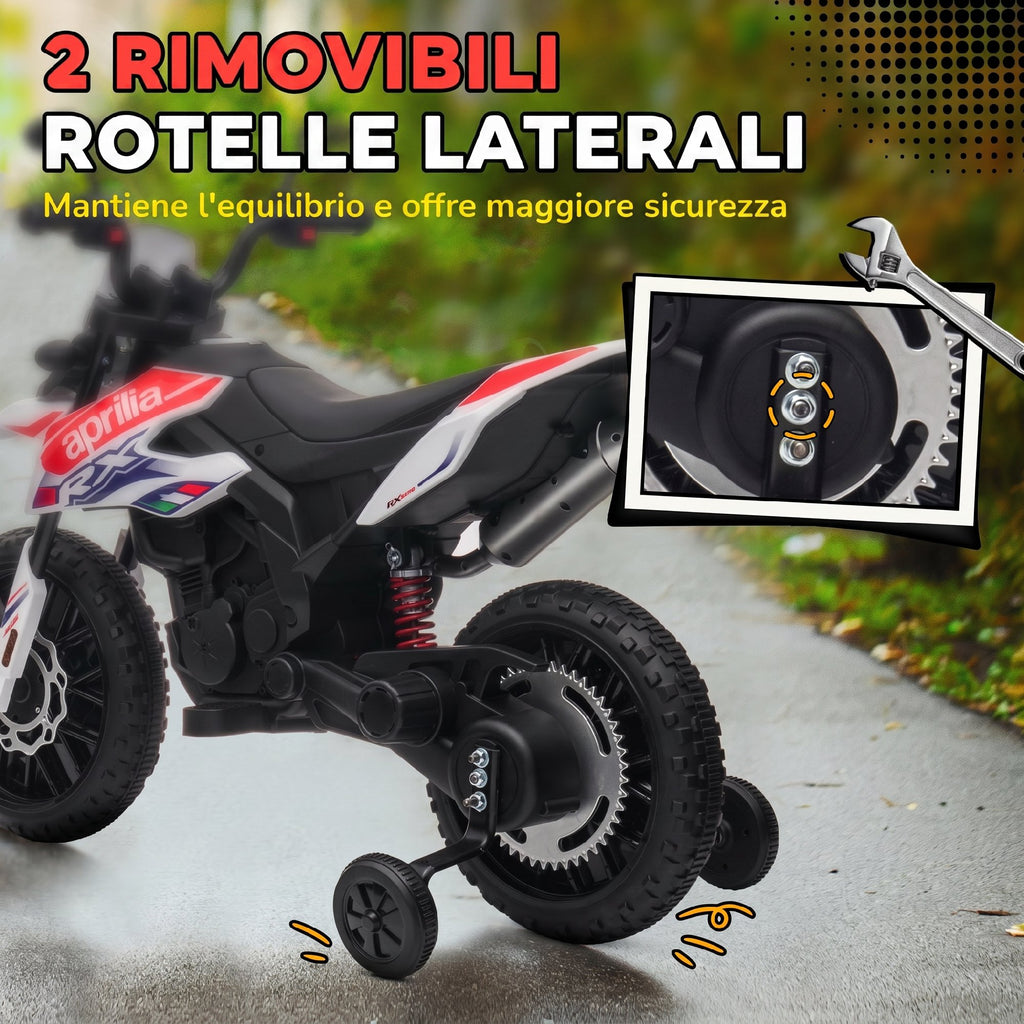 AIYAPLAY Electric Motorcycle for Children 37-96 Months with 12V Dual Motors and Removable Wheels, 30kg Capacity, White