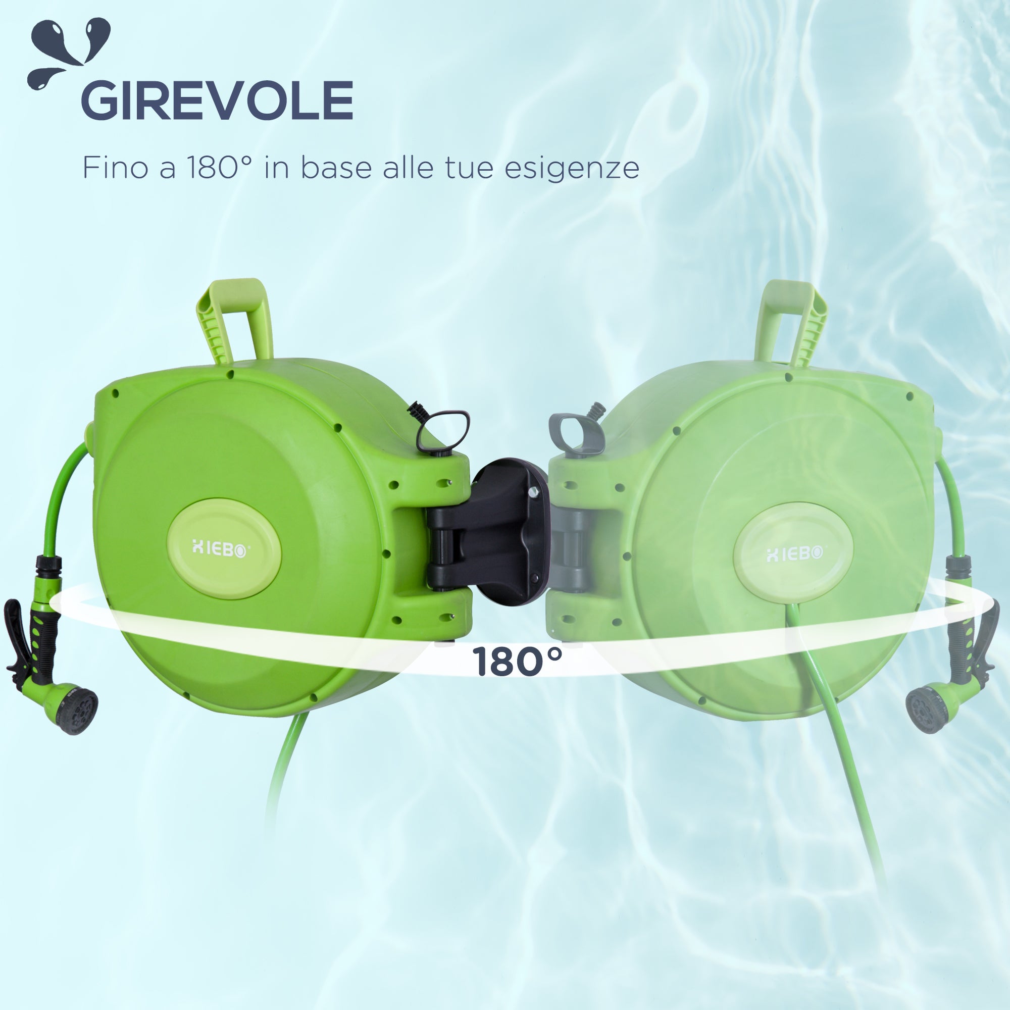 Retractable Garden Hose Reel with 20m Water Hose, 180° Rotatable Wall Mounted Hose Reel, Automatic Hose Reel Garden Hose for Watering Plastic, Green