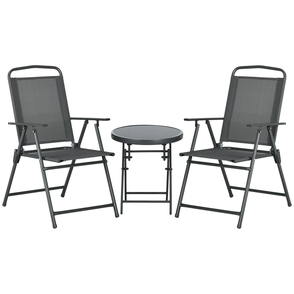 Outsunny 3-Piece Garden Set with 2 Chairs 53.5x64x93 cm and Coffee Table Ø45x50 cm, Metal, Dark Grey
