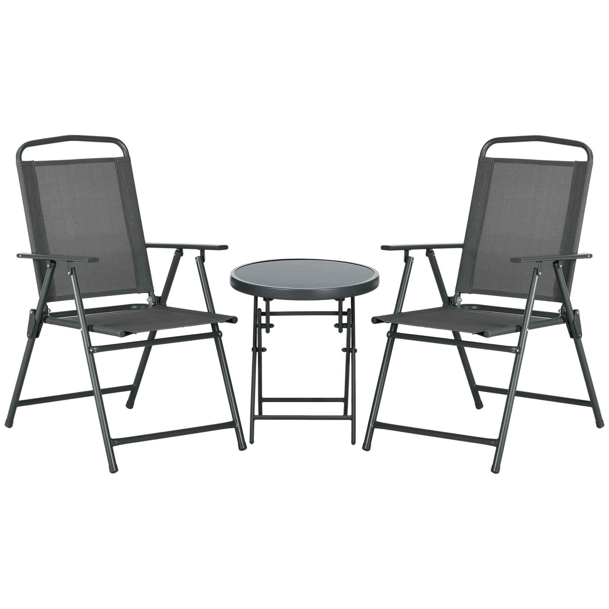 Outsunny 3-Piece Garden Set with 2 Chairs 53.5x64x93 cm and Coffee Table Ø45x50 cm, Metal, Dark Grey