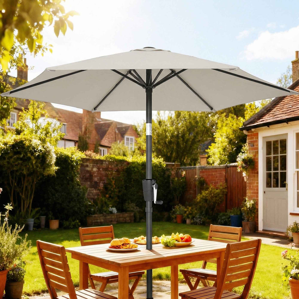 Outsunny 2x2m Tilting Garden Umbrella with 6 Ribs and Crank Handle, in Metal and Polyester, Light Grey