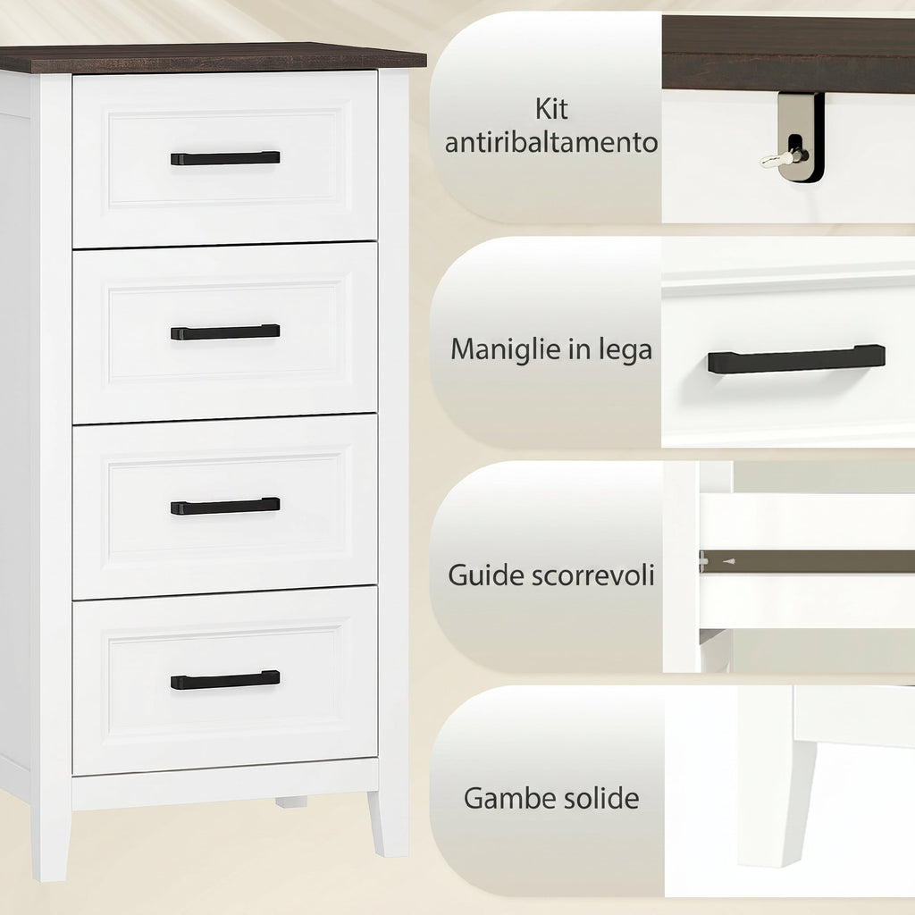 HOMCOM Chest of Drawers with 4 Drawers, Tall Unit for Bedroom and Living Room