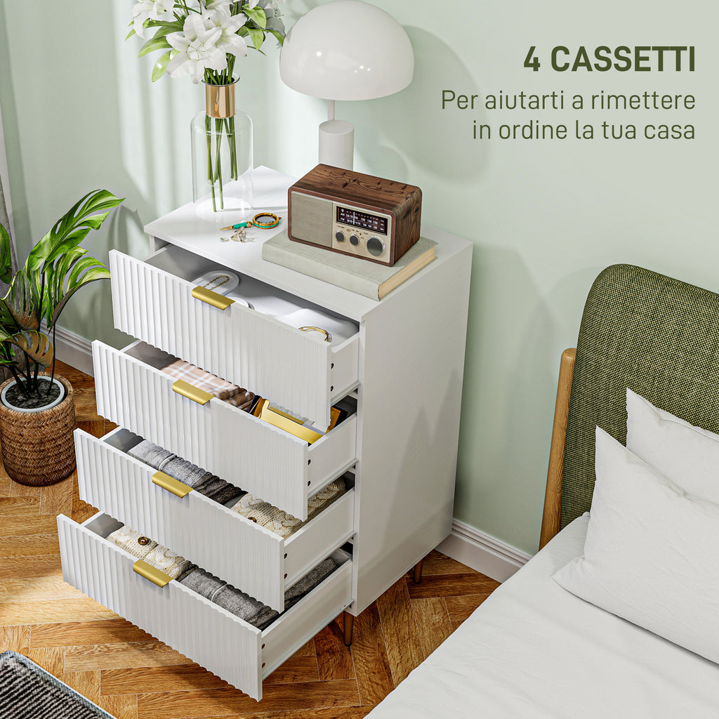 Modern Chest of 4 Drawers with Golden Handles, 60x40x96 cm, White
