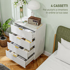 Modern Chest of 4 Drawers with Golden Handles, 60x40x96 cm, White