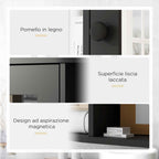 HOMCOM Bathroom Mirror with 6 Open and 2 Closed Shelves, Wood and Glass, 66x17x63 cm, Black